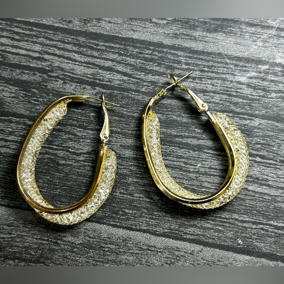 💛 Elegant 925 Gold Plated Mesh Hoop Earrings - Picture 9 of 12
